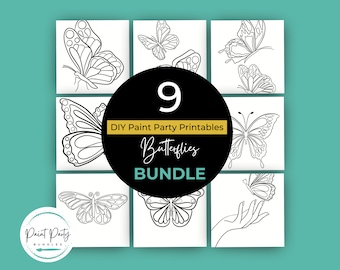 Adult Paint Party Printable Bundle| DIY Paint Party Printable| Printable Images For Paint Party| Butterflies Paint Party Printables