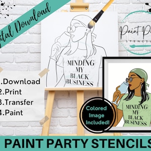 Coloring Pages | Black Woman Png | Queen Melanin | Afro Curly Hair | Adult Diy Paint Party | Instant Download