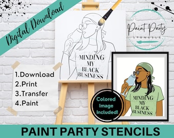 Coloring Pages | Black Woman Png | Queen Melanin | Afro Curly Hair | Adult Diy Paint Party | Instant Download