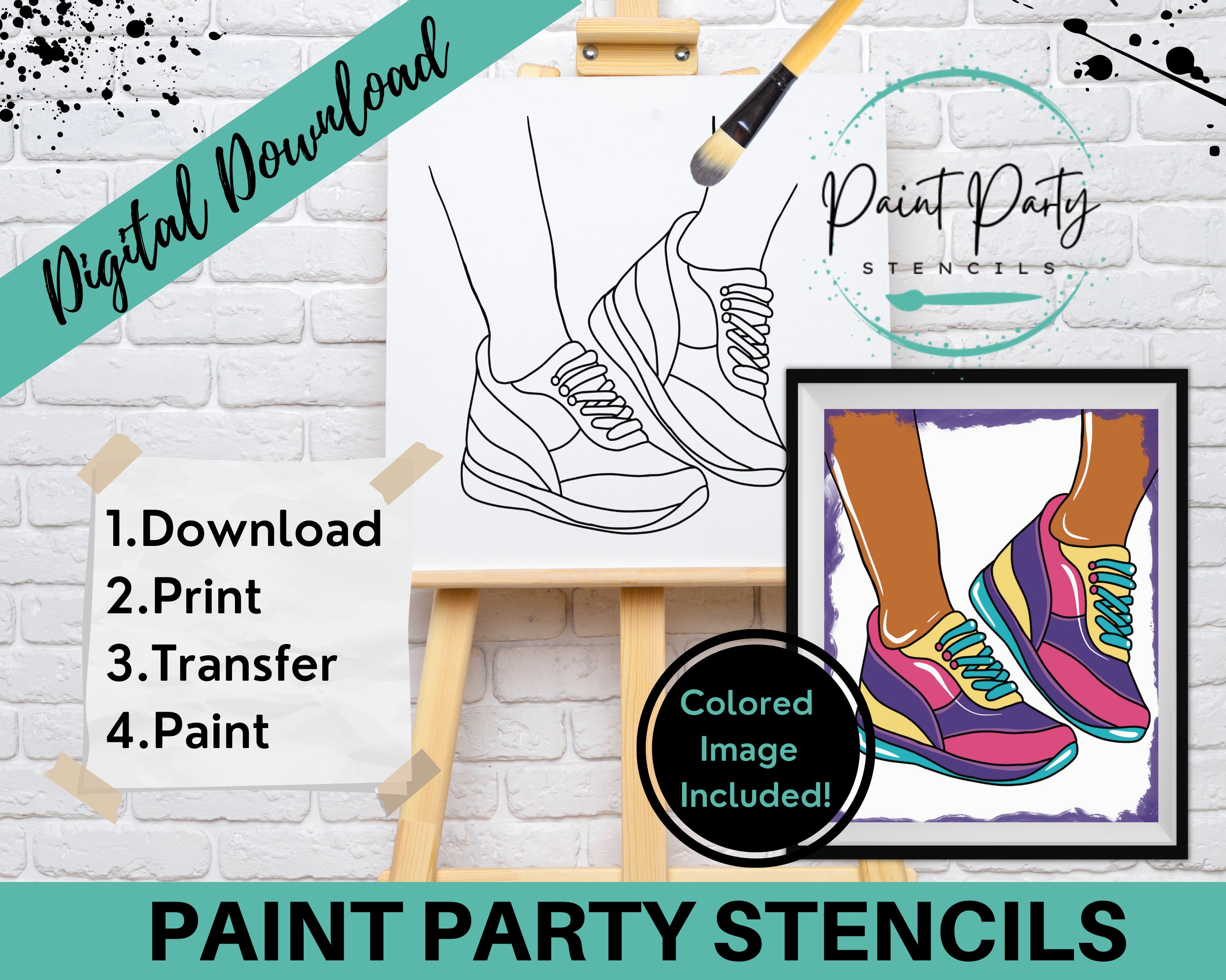 DIY Paint Party/ Pre-drawn /outline Canvas/ Sneaker Paint Party /adult  Painting / Paint & Sip, DIY Paint Party / Pre-sketched / Art Party 