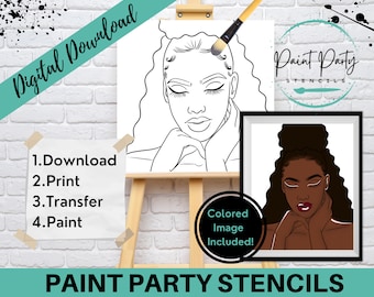 PAINT PARTY PRINTABLE/ Paint Party/ Pre-drawn/Outline Canvas/ Paint & Sip/Diy Paint Party / Pre-Sketched / Art Party/ Coloring Page/ Stencil
