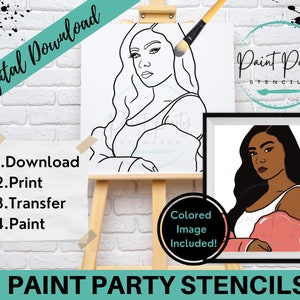 Printable Paint Canvas| Diy Canvas | Instant Download | Paint Kit | Adult Printable Coloring Page | Black Girl Art