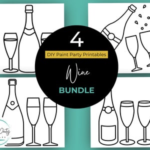 Adult Paint & Sip Party Printable Bundle | DIY Painting Parties Printables | Digital Images and Stencils For Pre-drawn Canvas Kit, Png File