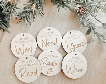 Personalised Something Gift Tags, Want Need Wear Read Share santa Tags Christmas Gift Tags - Wooden Gift Tag - Gifts
