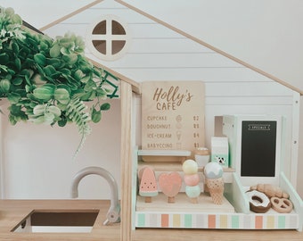 Letrero personalizado para menú de cafetería infantil: Decoración de cocina de juguete