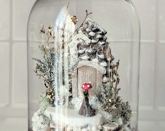 Miniature Winter Fairy Garden with Removeable Glass Cloche Top