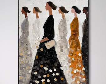Abstract Hand Painted Canvas Female Portrait Thick Oil Modern Stylish Art Vertical Large Wall Decor Original Feminine Home Decor