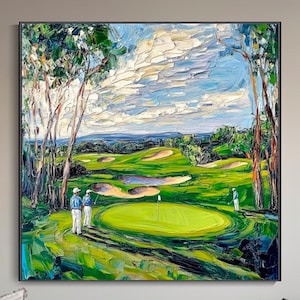 印象派スポーツアート ゴルフコース 壁画 キャンバス 厚手テクスチャ 油絵 リビングルーム スポーツ装飾 モダンギャラリー ゴルフギフト メンズ スポーツ