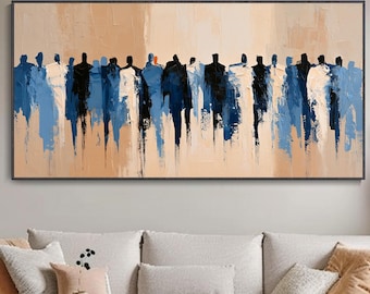 Hand Abstract Figure Oil Painting On Canvas Large Size Textured Wall Art Blue Beige Impasto Portrait Modern Living Room Decor Original Hand