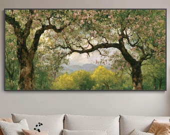 Abstract Spring Forest Oil Painting Original Blooming Trees Retro Nature Wall Art Bedroom Headboard Decor Artist Original Wall Decor