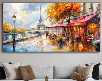 Paris Coffee Street Scene City Abstract Art Knife Paint Thick Texture Hand Oil Painting European Decor Modern Original Art Customizable