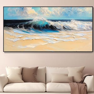3D Thick Texture Knife Painted Ocean Canvas Wall Art Modern Abstract Seascape Decor In Blue White Coastal Scenery for Large Living Room