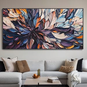 Soft Feather Brushstroke Painting Blue Palette Wall Art Modern Abstract Canvas Soft Swirl Art Textured Thick Paint Style Contemporary Art