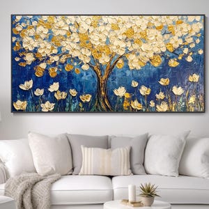 Gold Tree 3D Painting On Canvas Autumn Leaf Texture Mural Autumn Artwork Contemporary Natural Art Large Abstract Living Room Art Nature