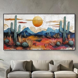 Cactus in Desert Painting on Canvas Impasto Textured Painting Designer Serene Canvas Art Choice Minimalist Living Room Art Contemporary Art