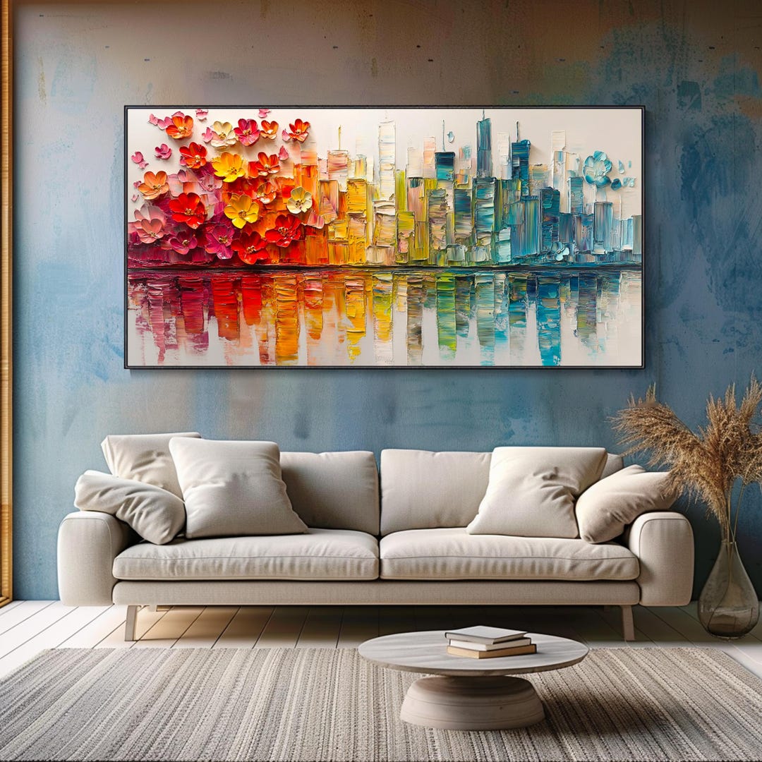 Picture of Original Urban Landscape Textured Mural Colorful Abstract Architectural ...