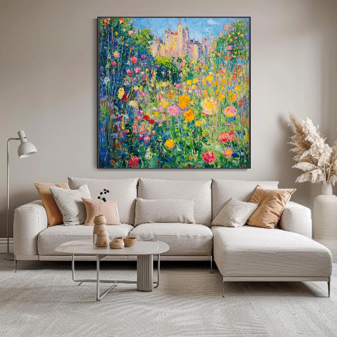 Original Garden Painting on Canvas 3D Landscape Texture Floral Wall Art ...