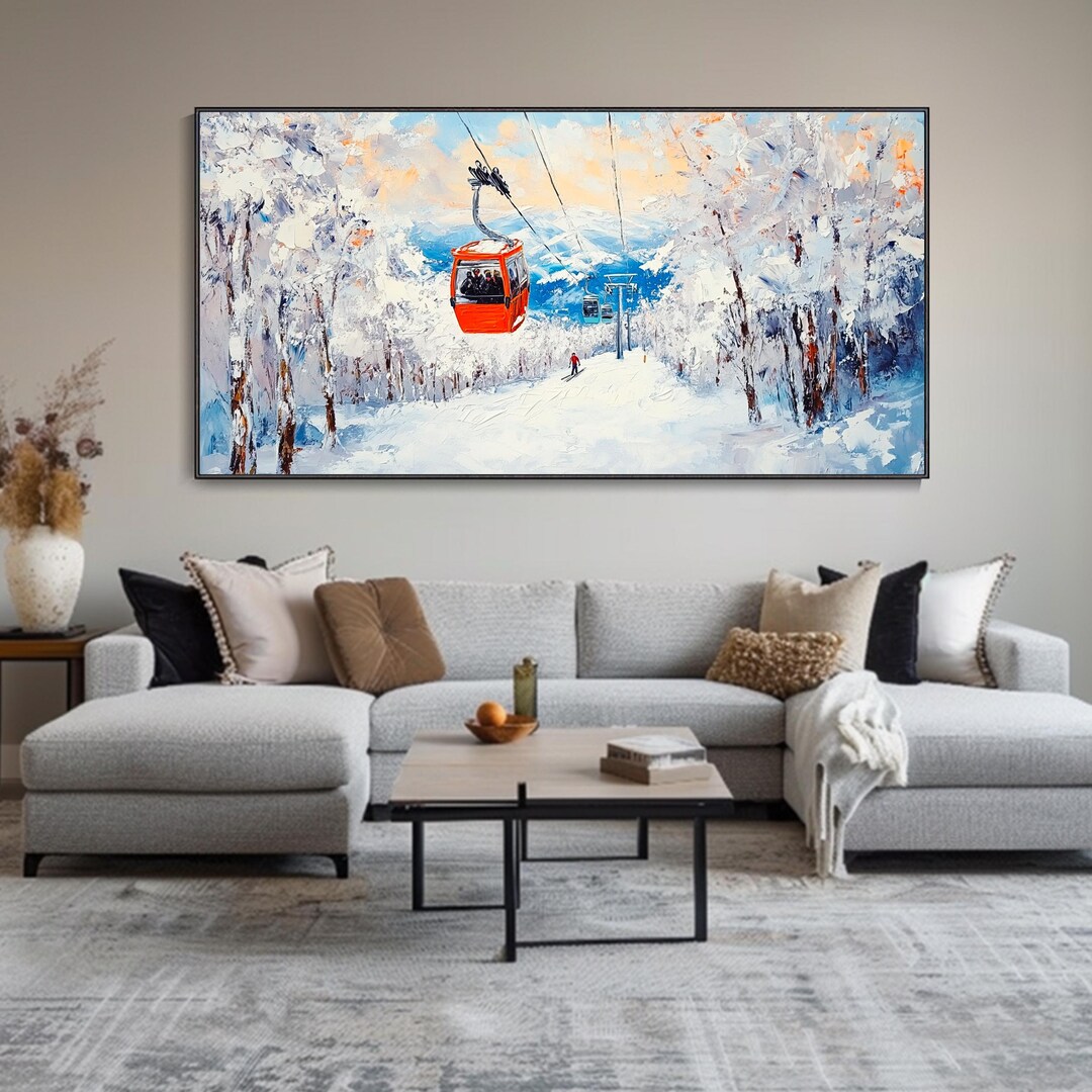 Original Ski Snowscape Pine Forest Mountain Art 3D Texture Knife Canvas ...