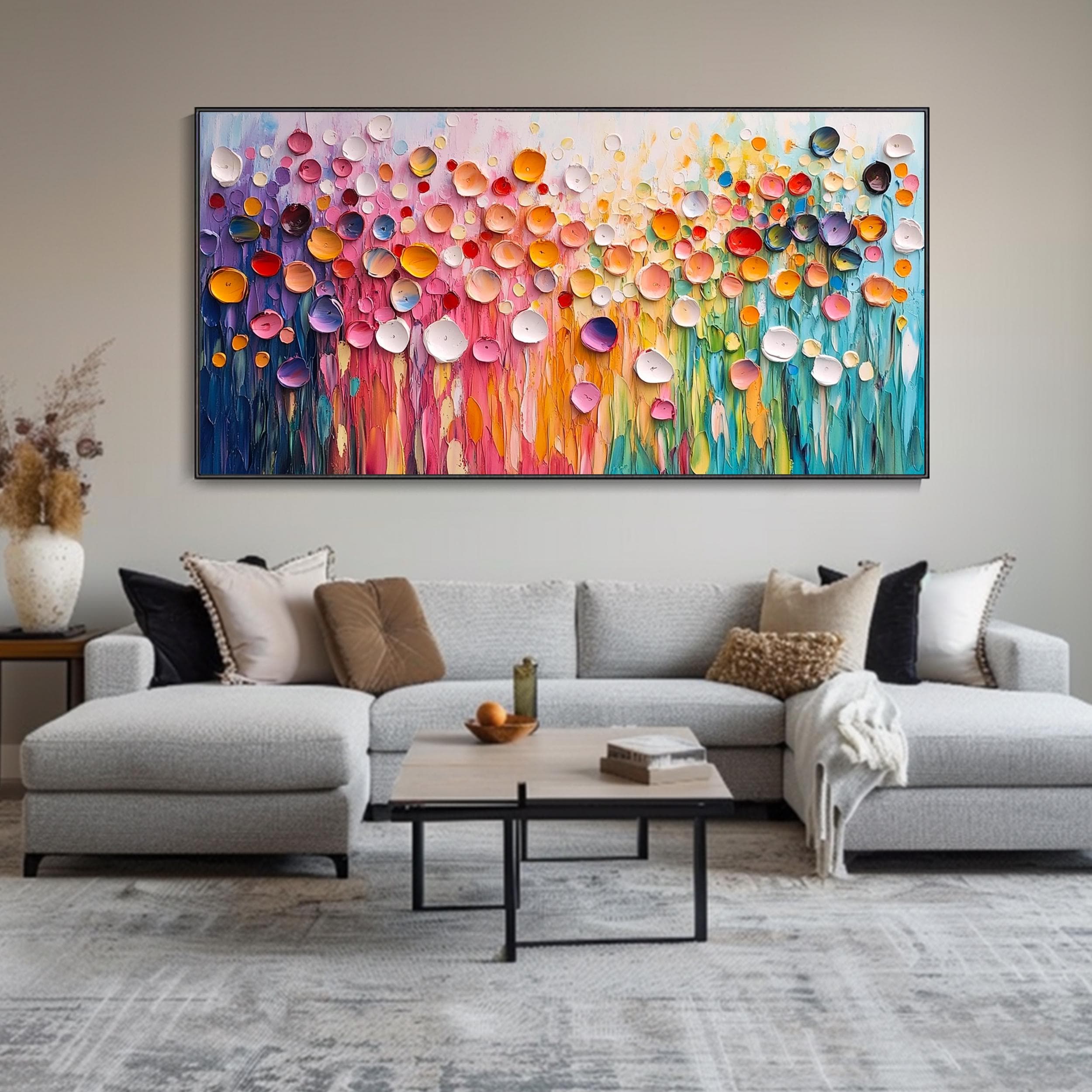 3D Rainbow Abstract Oil Painting Colorful Mural Thick Texture Canvas Art Living Room Decor Panoramic Gradient Artwork Interior Design