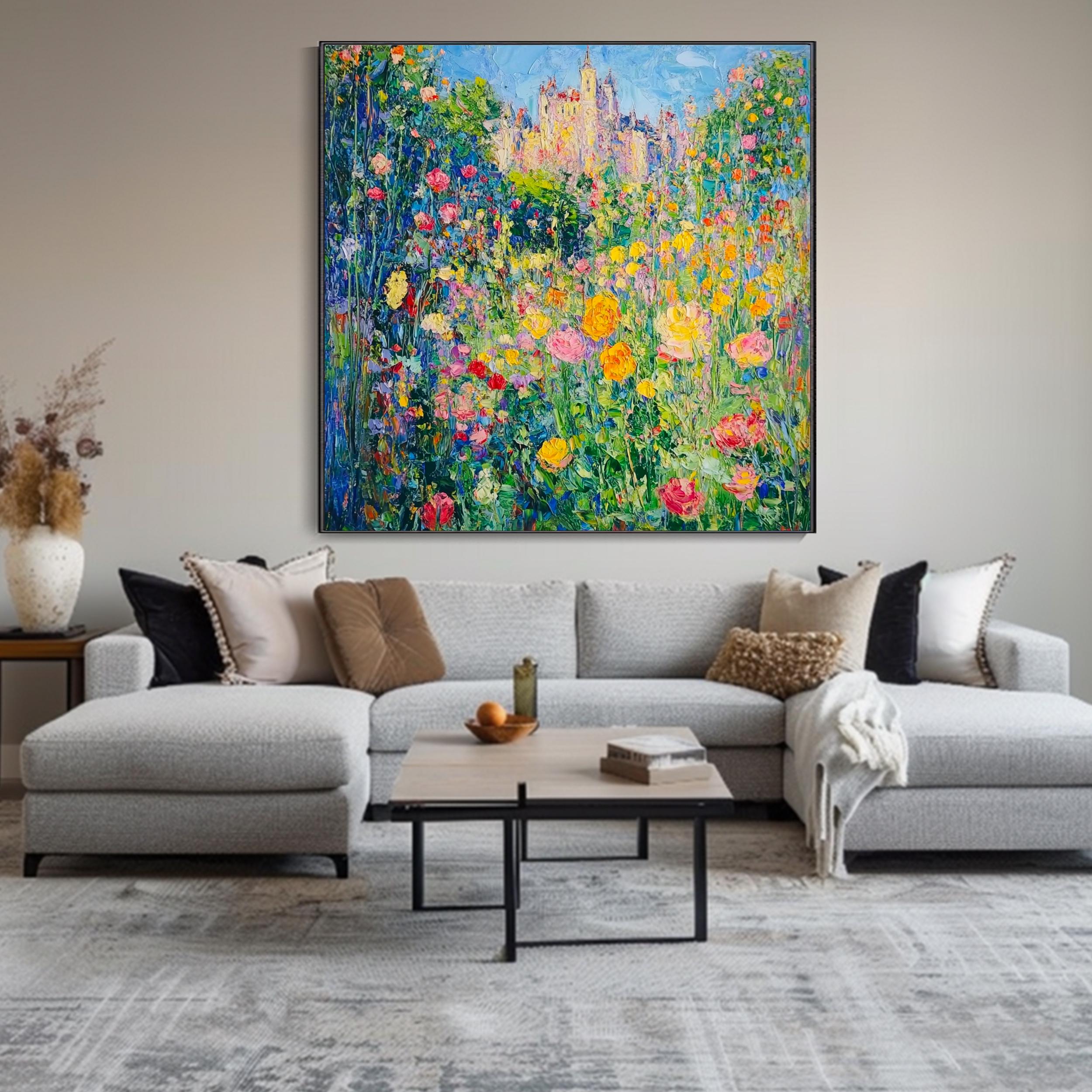 Original Garden Painting on Canvas 3D Landscape Texture Floral Wall Art ...