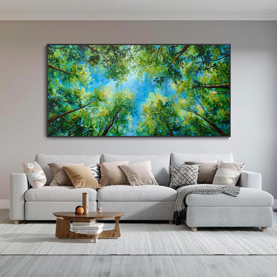 Abstract Green Forest Canvas Texture Oil Painting Large Wall Landscape ...
