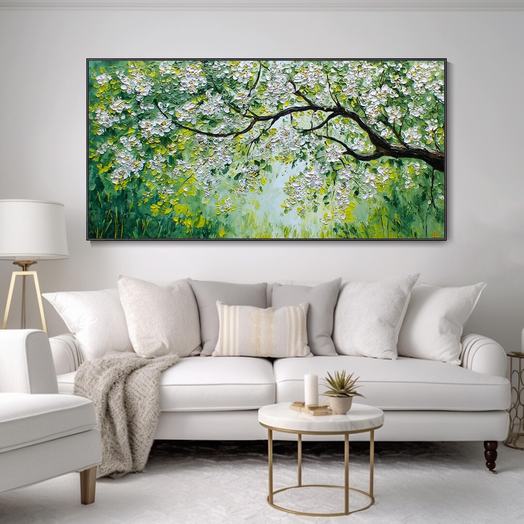 Green Tree Oil Painting on Canvas 3D Forest Wall Decor Nature Inspired ...