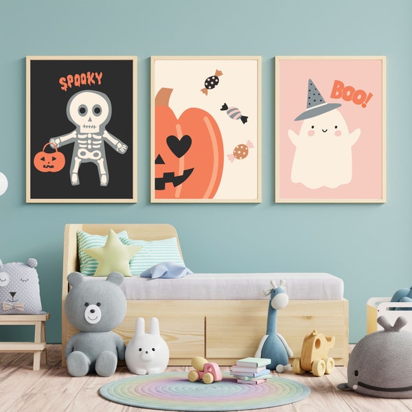 Conjunto de impresión de Halloween de guardería de 8 decoración de la habitación del bebé del arte de la pared imprimible