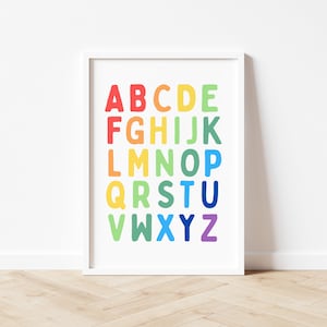 Rainbow Alphabet Print, Digital Educational Poster, ABC Poster, Kids Room Art, Classroom Printable