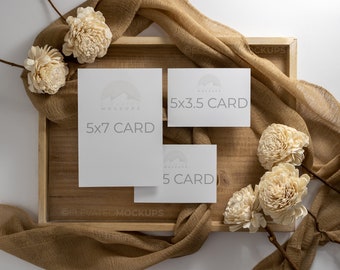neutrales Hochzeitseinladungsmodell, 5x7 Einladung mit doppeltem 5x3,5 Kartenmodell, Boho-Hochzeitseinladungsmodell mit weißer Karte
