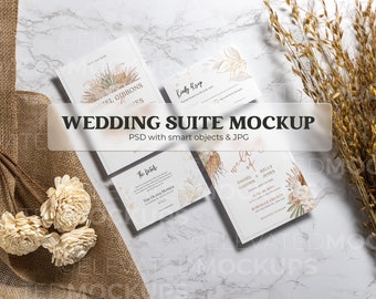 Boho Hochzeitsreihe Mockup mit 13x18 und 13x3,5 Karten ideal für Einladungen, Save the Dates, Antwortkarten und Detailkarten
