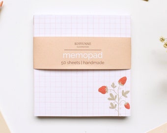 Memopad Tear-Away | To Do List Notepad | Strawberry Art | Handmade Notepad | 50 Sheets Memopad | Cute Stationery | Non-Sticky