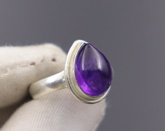 Natural Amethyst Ring, Amethyst Silver polish | vintage ring girl | Amethyst Ring For her, Boho Ring, Purple Stone Ring, signet Stone Ring