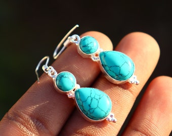 Beautiful Turquoise gemstone stone earring | Dangling & Drop earrings | Birthday gift | Anniversary gift | Wedding gift | Gift for her