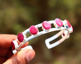 Natural Ruby stone silver bangle | Ruby adjustable bangle | Ruby handmade bracelet | Stunning Ruby bracelet for gift | Unisex bangle