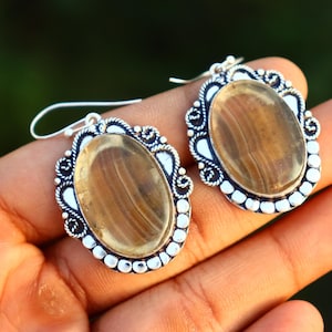 Pendientes de fluorita natural bañados en plata de ley / Pendientes colgantes de fluorita / Pendientes minimalistas de fluorita / Regalo para mamá