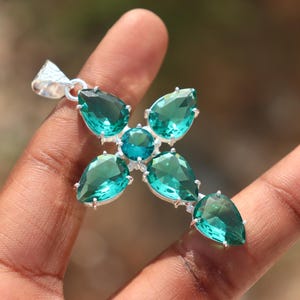 Vintage Aquamarine cross pendant | Charming Aquamarine jewelry | Handmade cross pendant | Gift for her | Cross necklace | peace pendant.