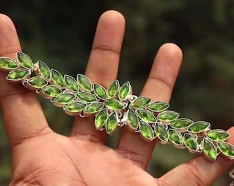 Pulseira ajustável de peridoto e latão | Joias boho com pedras preciosas