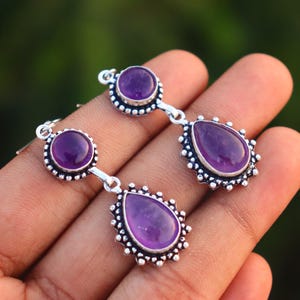 Impresionantes pendientes de amatista / Pendientes de plata de ley con amatista / Pendientes colgantes de amatista / Pendientes colgantes de amatista / Regalo para mamá