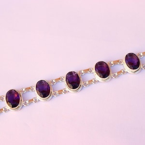 Vintage Amethyst gemstone silver bracelet| Vintage Amethyst bracelet | Adjustable Amethyst bracelet | Daily wear band | Gift for her.