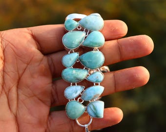 Caribbean Larimar Gemstone Bracelet | Brass, Adjustable
