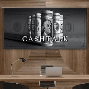 Money Talk Canvas Print  Finance Wall Art Wealth Inspiration  Dollar Quote Decor