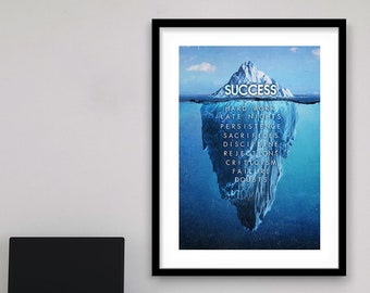 Iceberg Success Framed Poster Motivational Wall Art Office Decor, Hustle Sign Successful Illustration, Entrepreneur Rolled Print Motivation