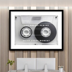 Poster incorniciato con cassetta retrò, citazione "La vita non ha riavvolgimento" - Decorazione vintage con nastro adesivo, regalo per gli amanti della musica - Stampa alla moda per la casa, poster arrotolato ispiratore