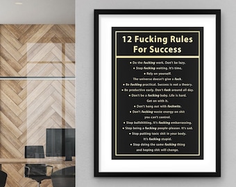 12 Rules For Success Motivational Quote Framed Poster Wall Art Office Decor, Successful Inspirational Modern Art, Success Rolled Poster Sign