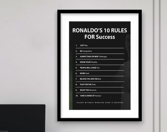 Cristiano Ronaldo 10 Rules For Success Wall Art Inspirational Soccer Print CR7 Athlete Mindset Framed Poster Inspiring Football Rolled Print