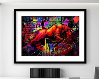 Wall Street Bull Pop Art: motiverend kantoordecor, ingelijste poster