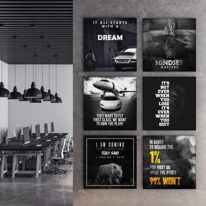 Motivational Wall Art Canvas Set - 6-Piece Office Decor for Entrepreneurs