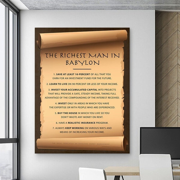 The Richest Man In Babylon Wall Art Office Decor Motivational Wealth Canvas Print, Millionaire Mindset Poster, Money Principles Quotes Sign