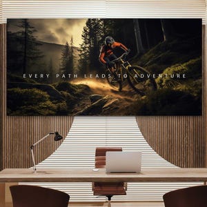 Mountain Bike Ride Trail Canvas Art  Inspirational Cycling Poster  Adventure Wall Decor