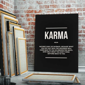 Karma Rzeczownik Ścienna Sztuka Nowoczesny Karma Koło Definicja Wydruk Na Płótnie Plakat Karma, Znak Karmy, Wystrój Domu Znak Karmy, Cytat Inspirujący Do Łazienki